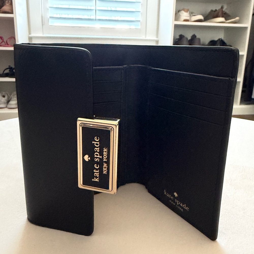 Kate Spade Black Leather Clutch with Gold Logo - Picture 2 of 5